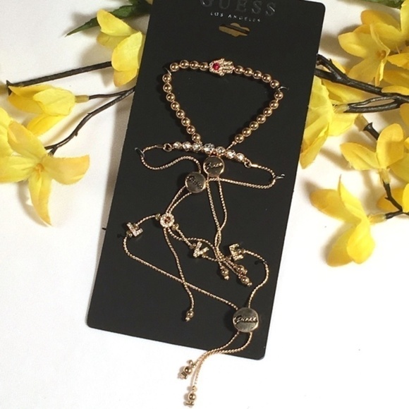 𝅺3/$29! Set of GUESS Gold Bracelets LOVE Hamsa - Picture 1 of 7